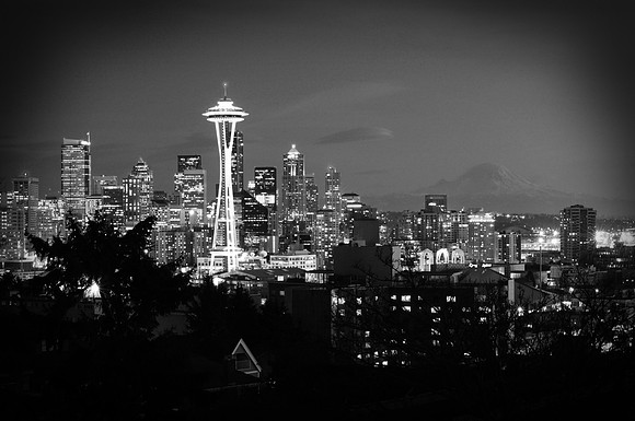 Black and White, View of Space Needle from Kerry Park