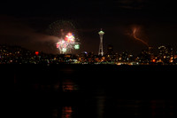 Fireworks, Space Needle, Lightning